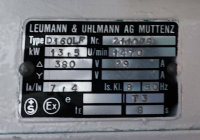 Leumann & Uhlmann D160LF foot motor, with an output of 13.5 kW and a speed of 1470 rpm