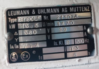 Leumann & Uhlmann D160LF foot motor, with an output of 13.5 kW and a speed of 1470 rpm